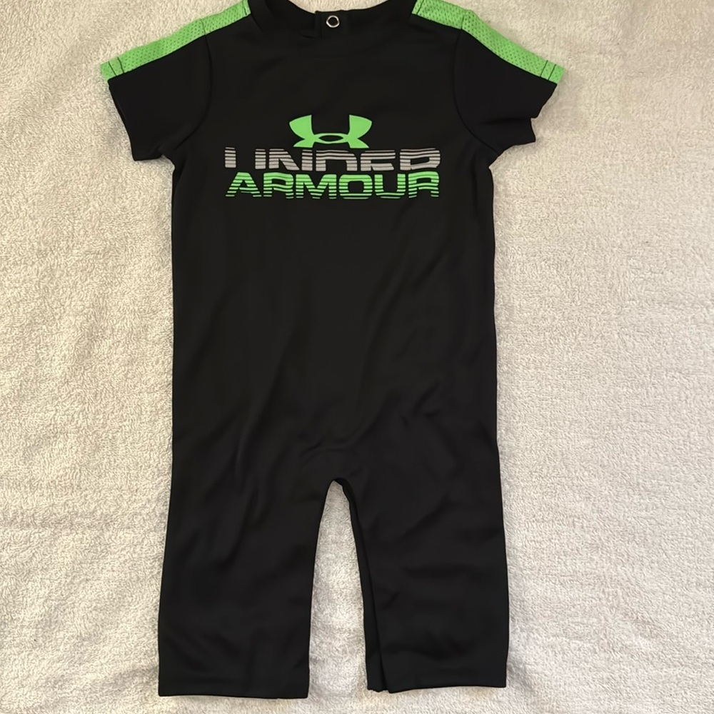 Under Armor Romper Pants Onesie Short Sleeve Shortall Snap Closure Logo